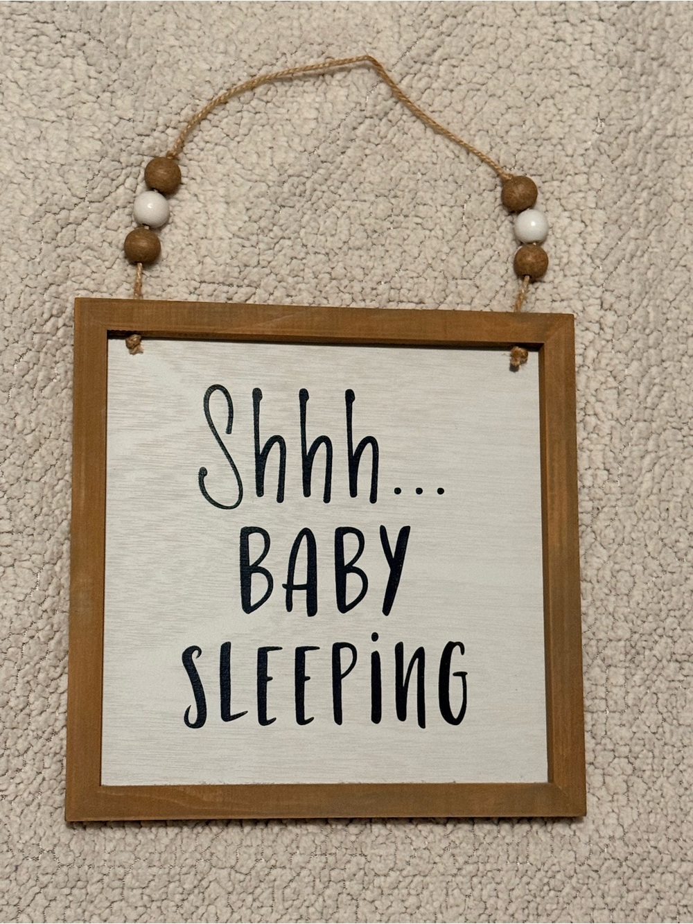 Hobby Lobby White and Brown "Shhh... Baby Sleeping" Wall Sign